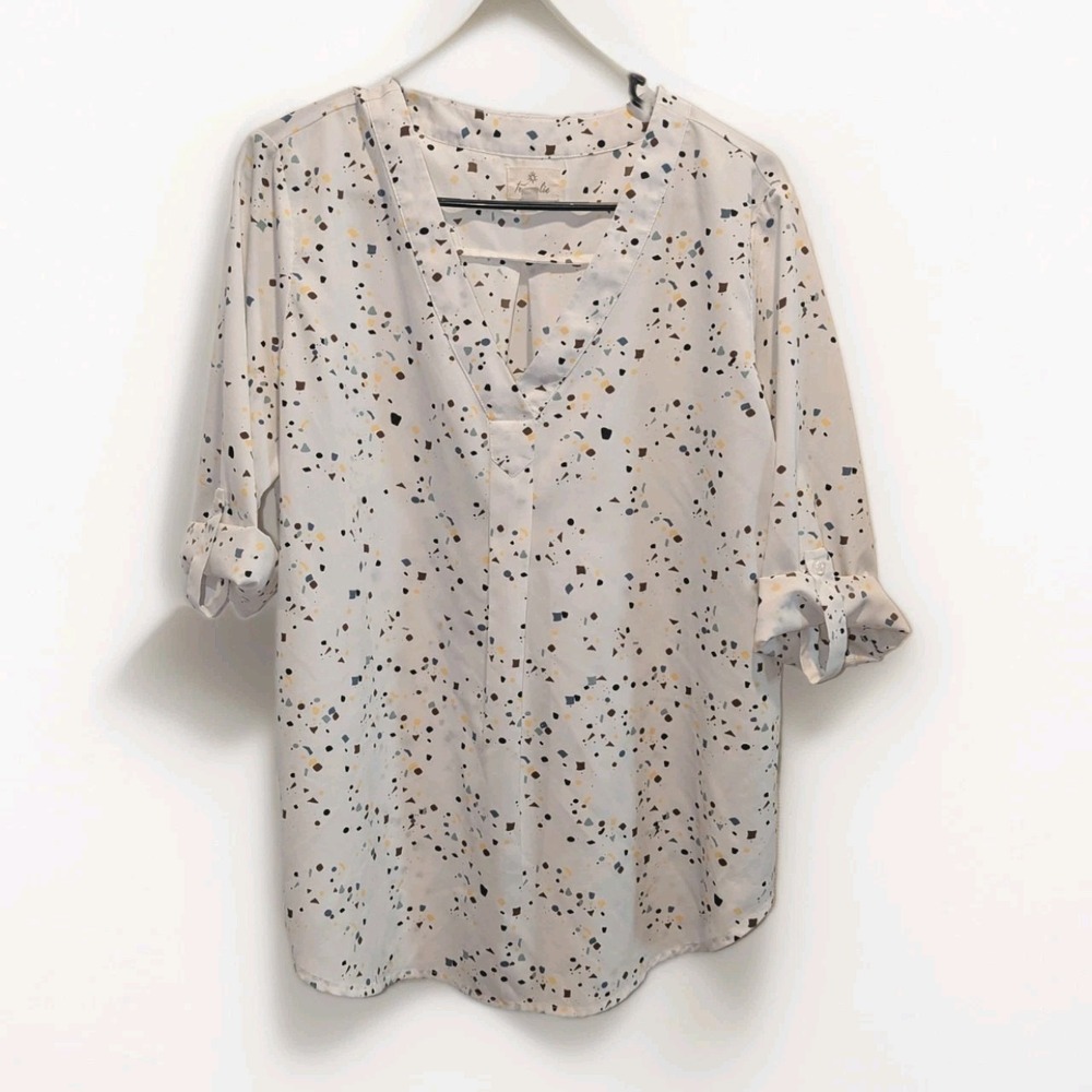 Minimalist Terrazzo Print Tunic Blouse L Office Chic Capsule Top Coastal